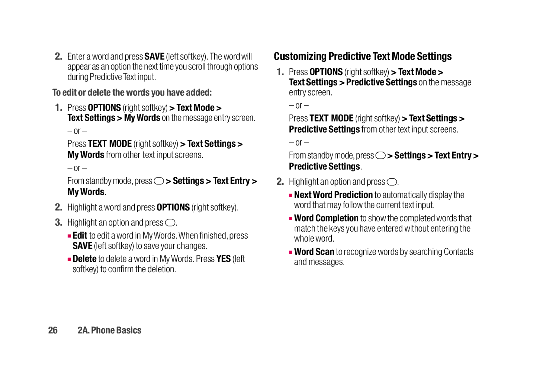 Sanyo SCP-2700 manual Customizing Predictive Text Mode Settings, To edit or delete the words you have added, My Words 