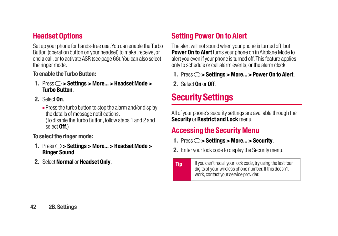 Sanyo SCP-2700 manual Security Settings, Headset Options, Setting Power On to Alert, Accessing the Security Menu 