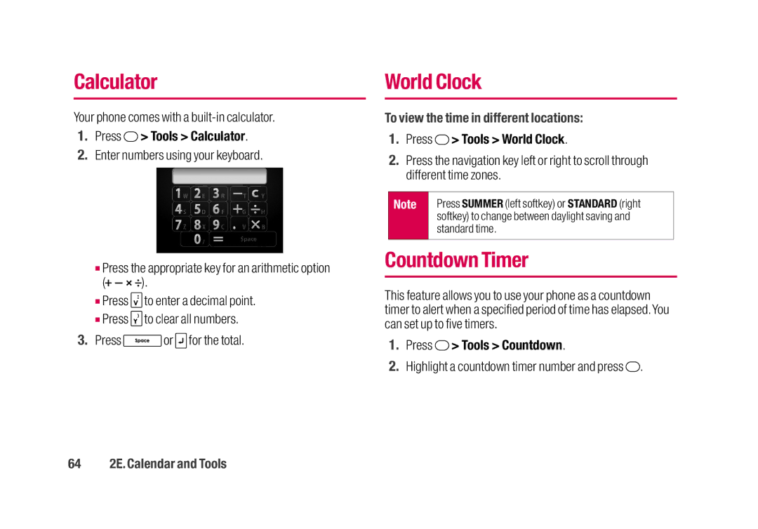 Sanyo SCP-2700 manual Calculator, World Clock, Countdown Timer, To view the time in different locations 