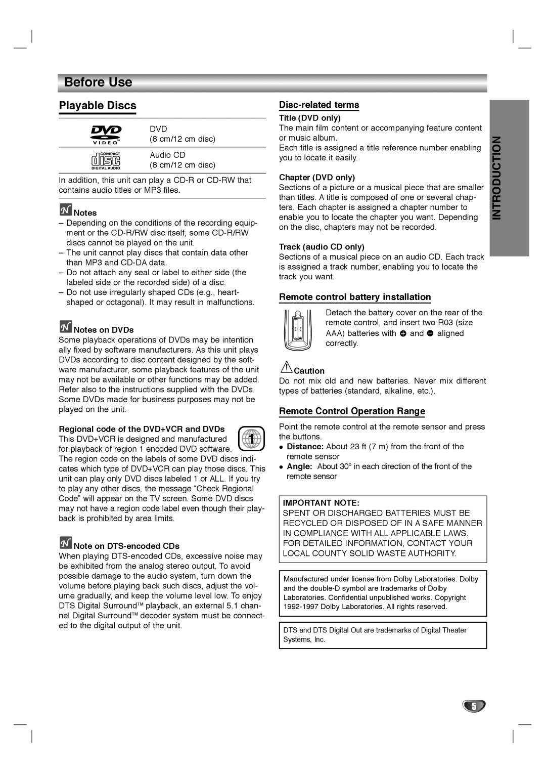Sanyo SCP-2700 instruction manual Before Use, Playable Discs, Disc-related terms, Remote control battery installation 