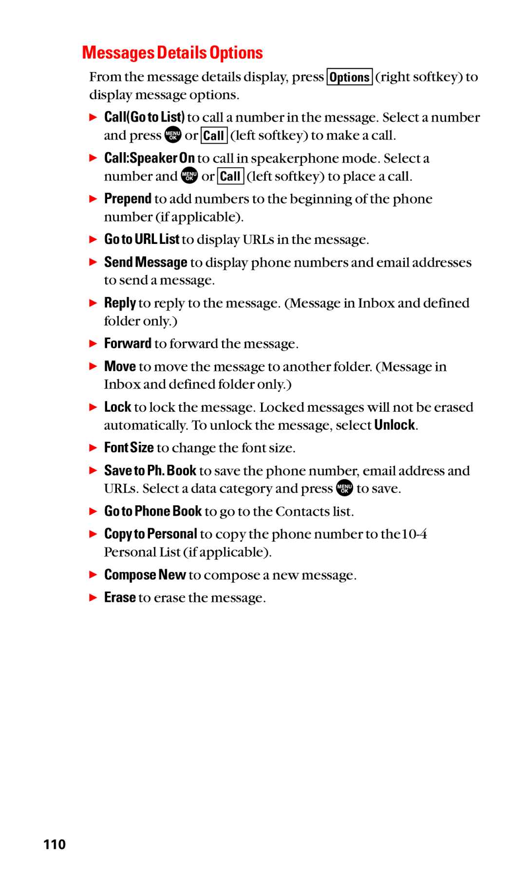 Sanyo SCP-3100 manual Messages Details Options 