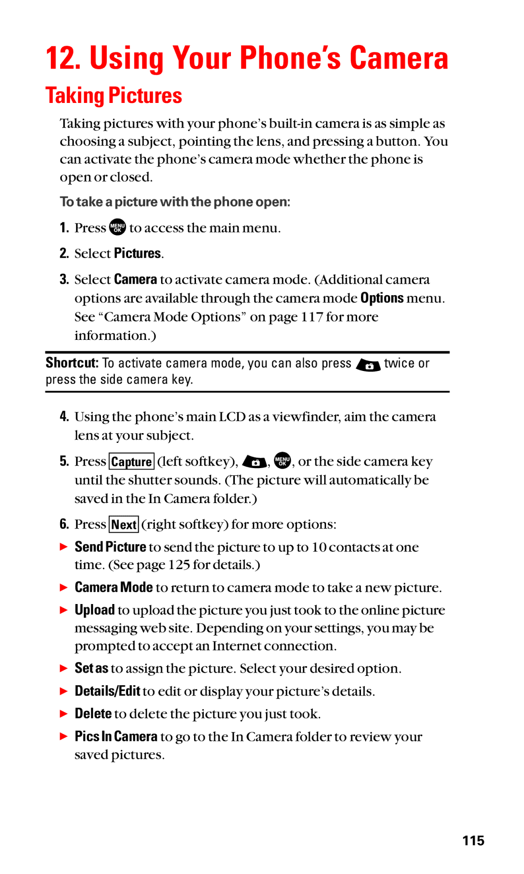 Sanyo SCP-3100 manual Using Your Phone’s Camera, Taking Pictures 