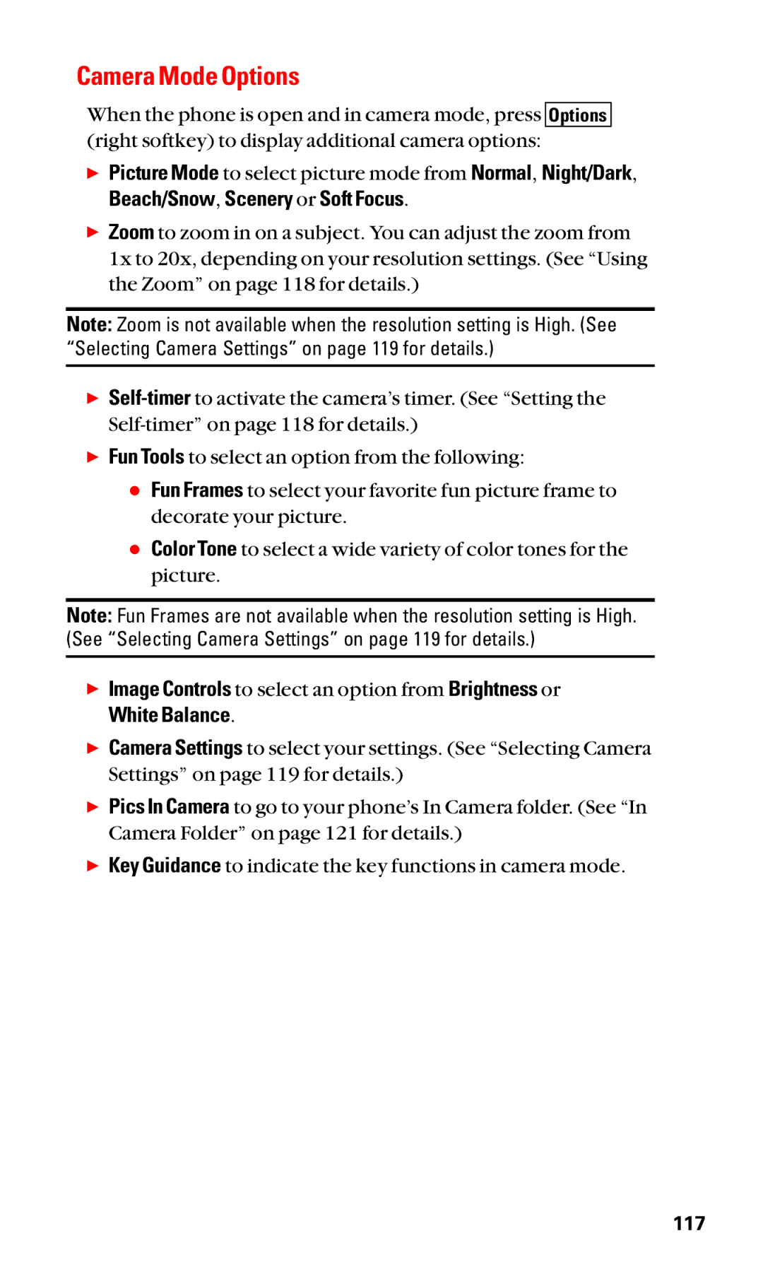 Sanyo SCP-3100 manual Camera Mode Options 