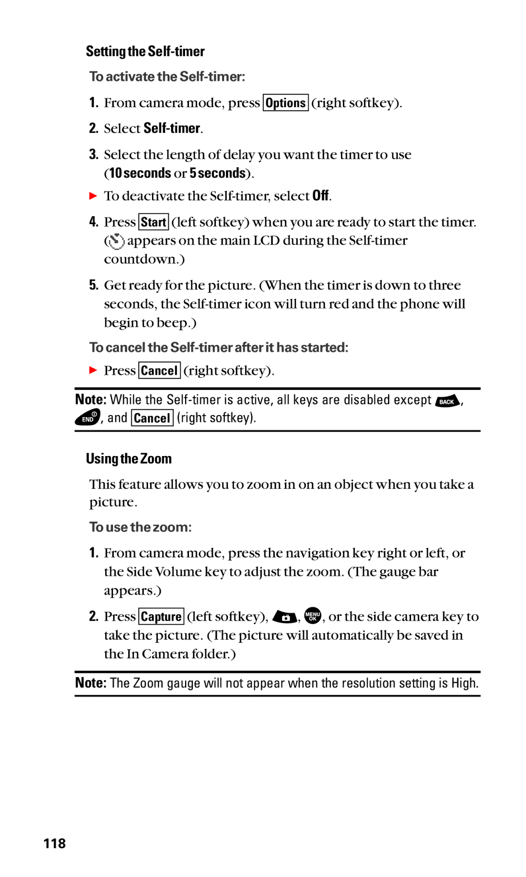 Sanyo SCP-3100 manual Setting the Self-timer, Select Self-timer, Using the Zoom 