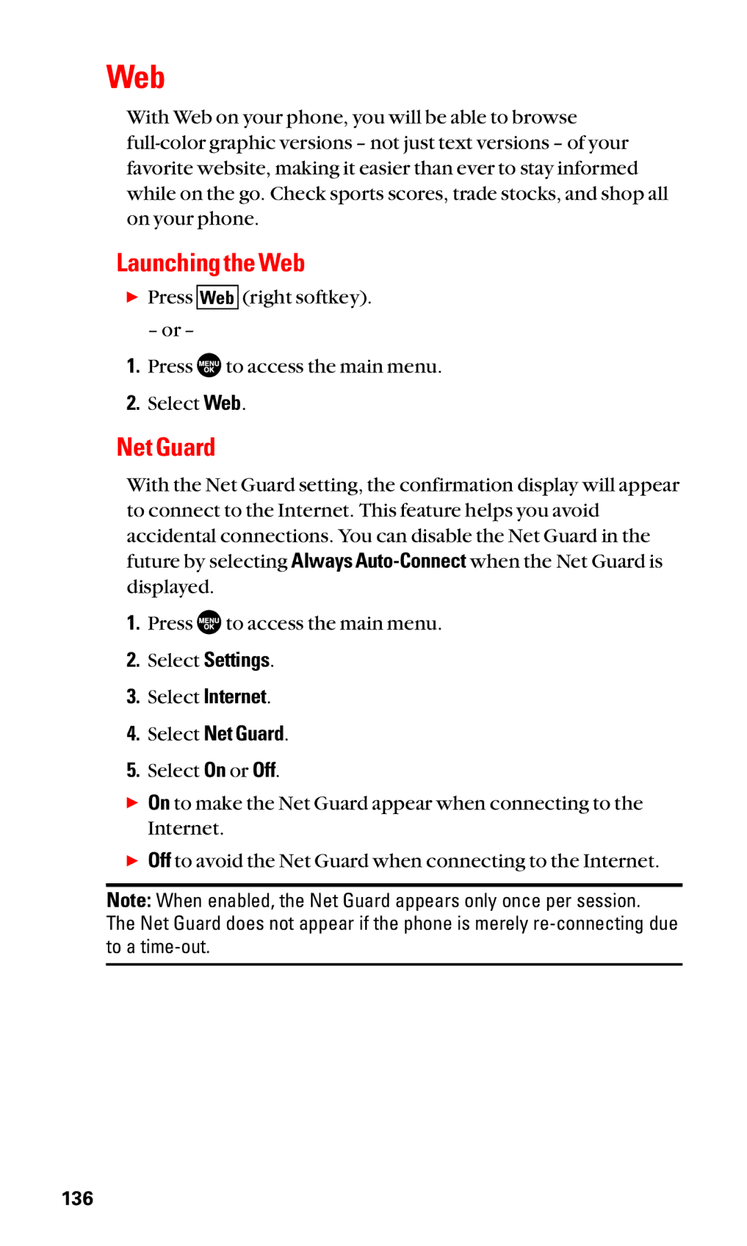 Sanyo SCP-3100 manual Launching the Web, Select Net Guard 