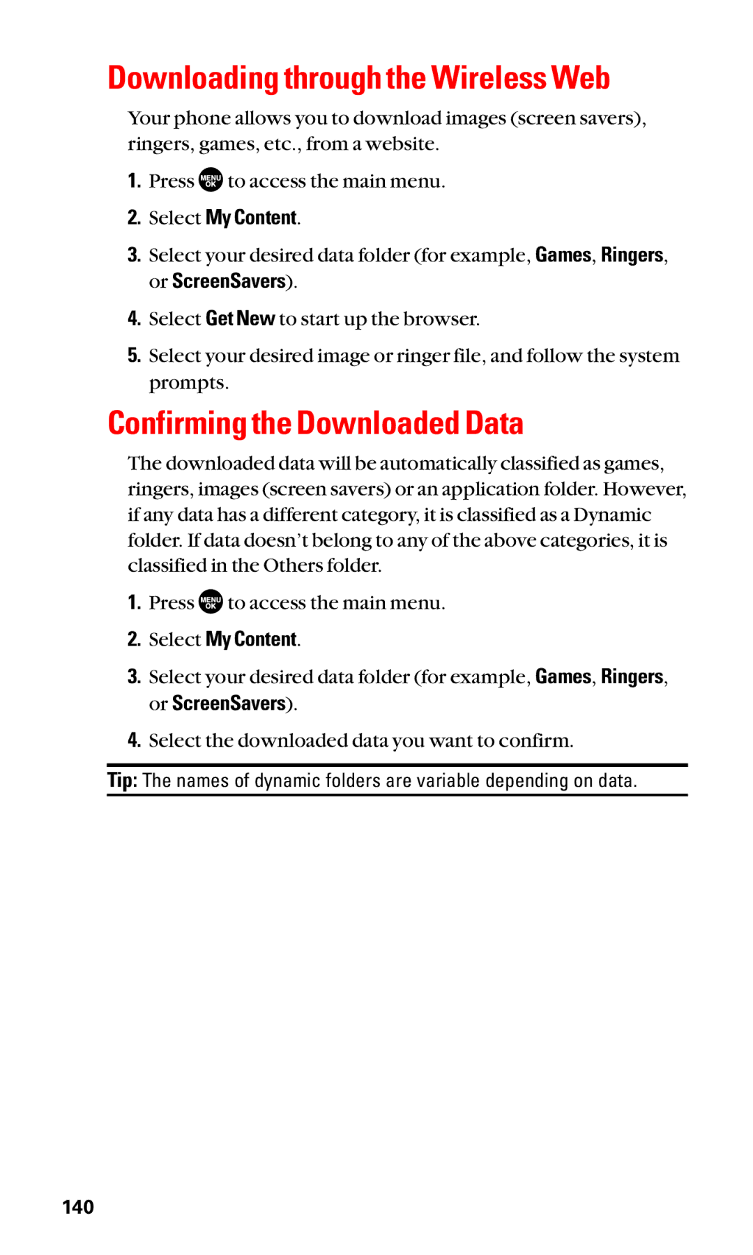 Sanyo SCP-3100 manual Downloading through the Wireless Web, Confirming the Downloaded Data, Select My Content 