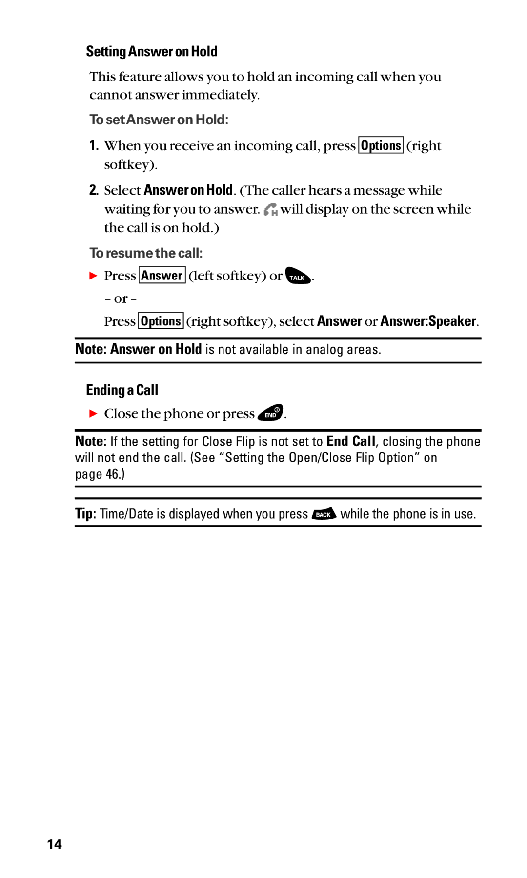 Sanyo SCP-3100 manual Setting Answer on Hold, Ending a Call 