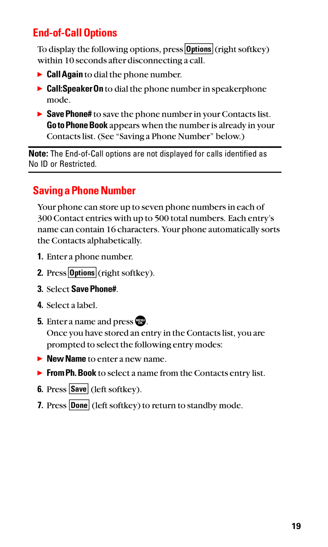 Sanyo SCP-3100 manual End-of-Call Options, Saving a Phone Number, Select Save Phone# 