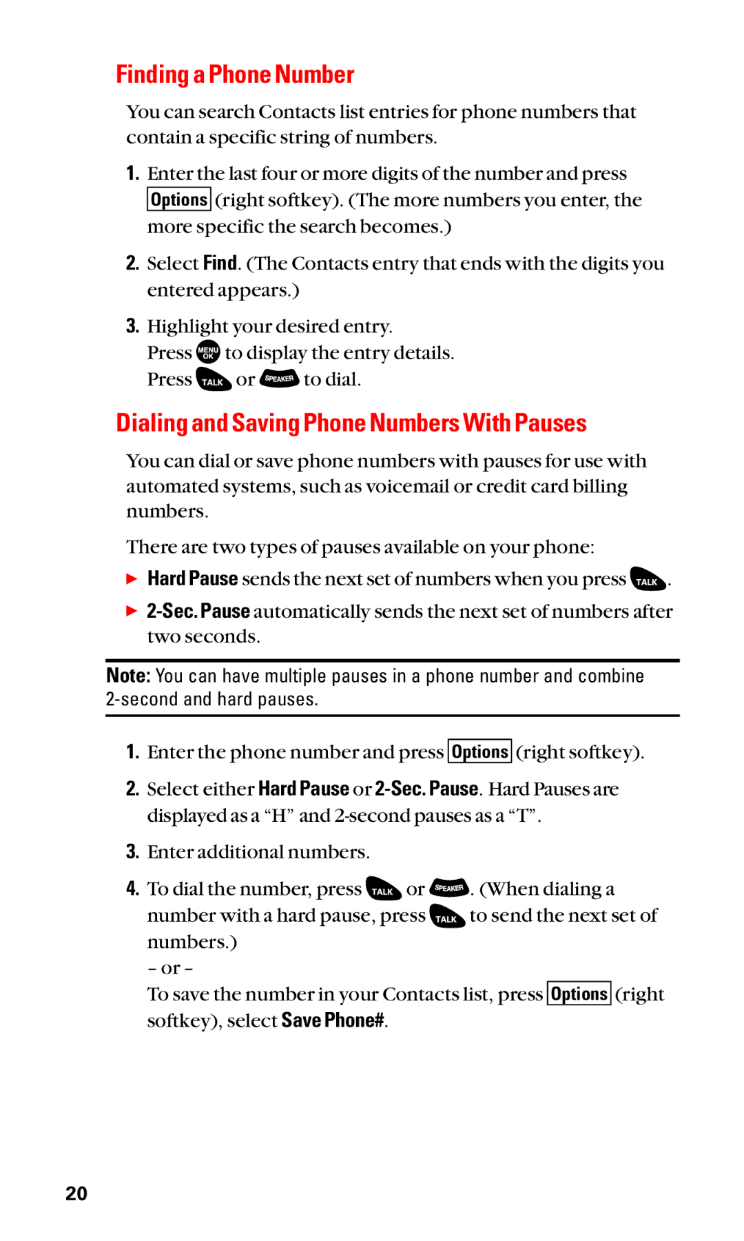 Sanyo SCP-3100 manual Finding a Phone Number, Dialing and Saving Phone Numbers With Pauses 