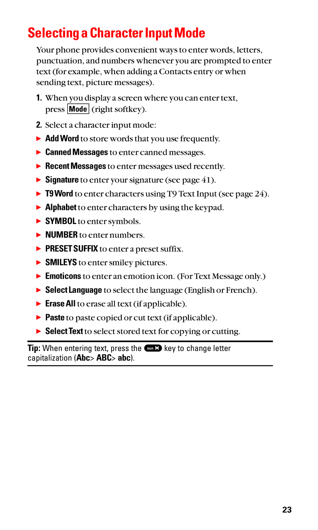 Sanyo SCP-3100 manual Selecting a Character Input Mode 