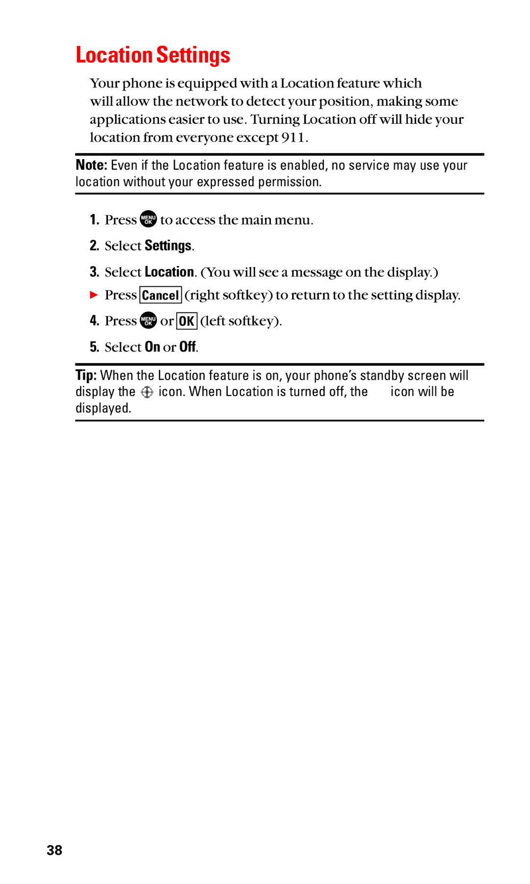 Sanyo SCP-3100 manual Location Settings 