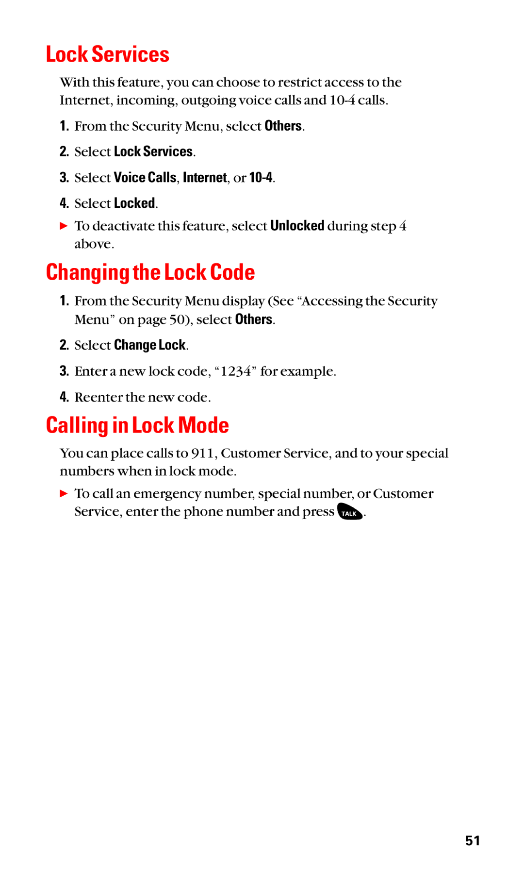 Sanyo SCP-3100 manual Lock Services, Changing the Lock Code, Calling in Lock Mode, Select Change Lock 