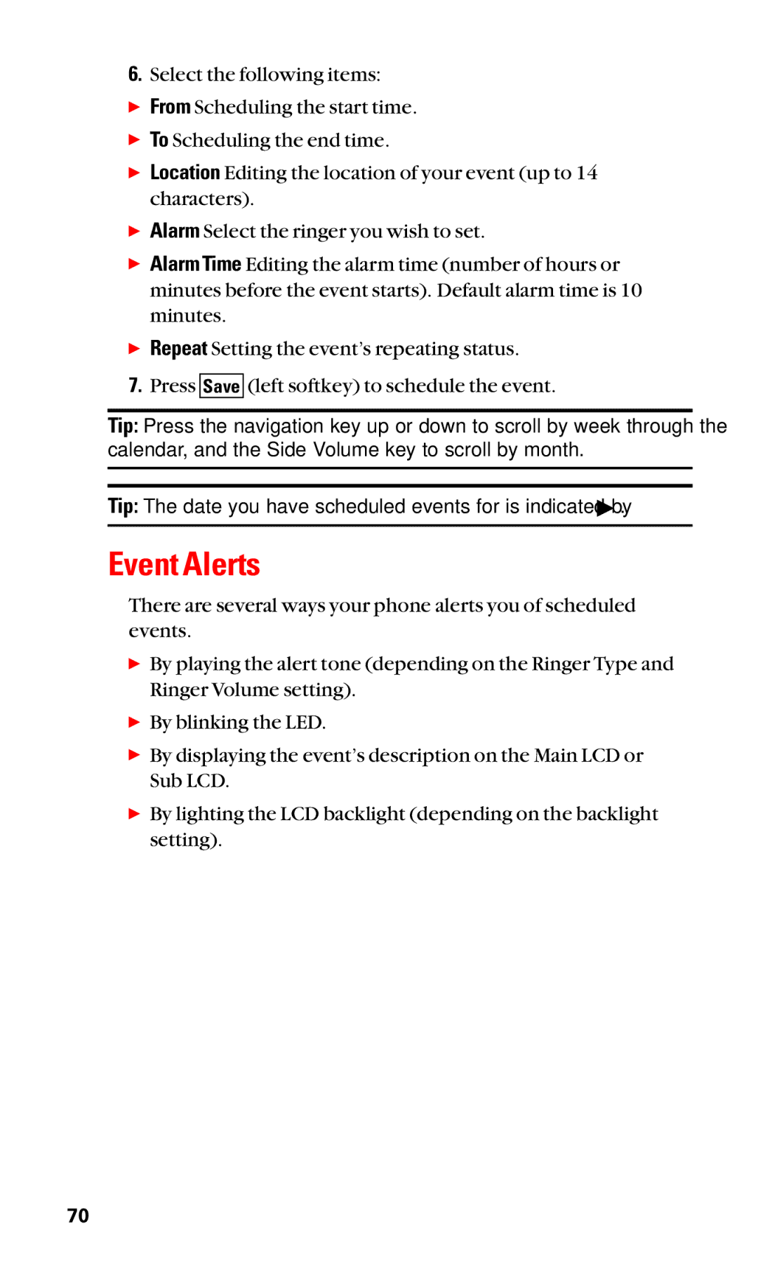 Sanyo SCP-3100 manual Event Alerts 