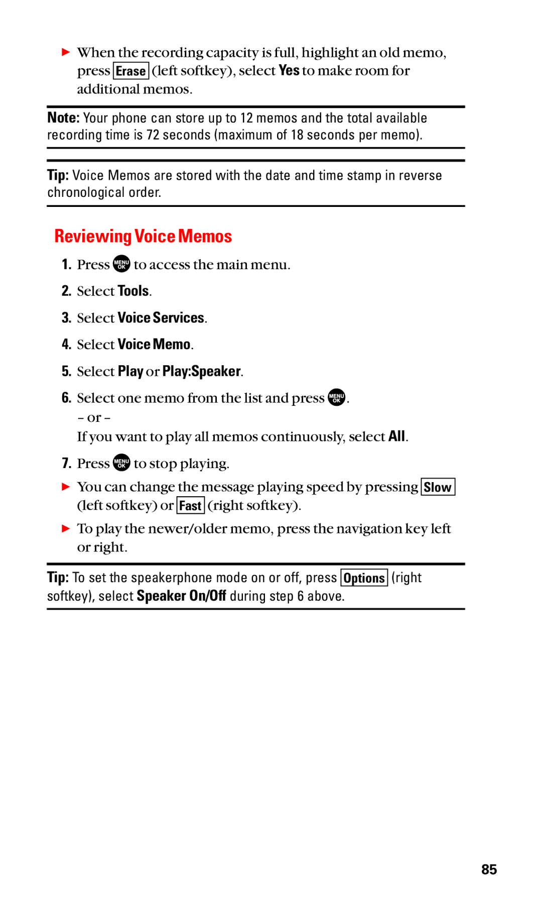 Sanyo SCP-3100 manual Reviewing Voice Memos 