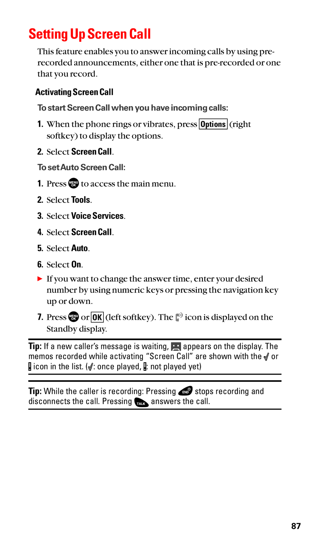 Sanyo SCP-3100 manual Setting Up Screen Call, Activating Screen Call, Select Screen Call 