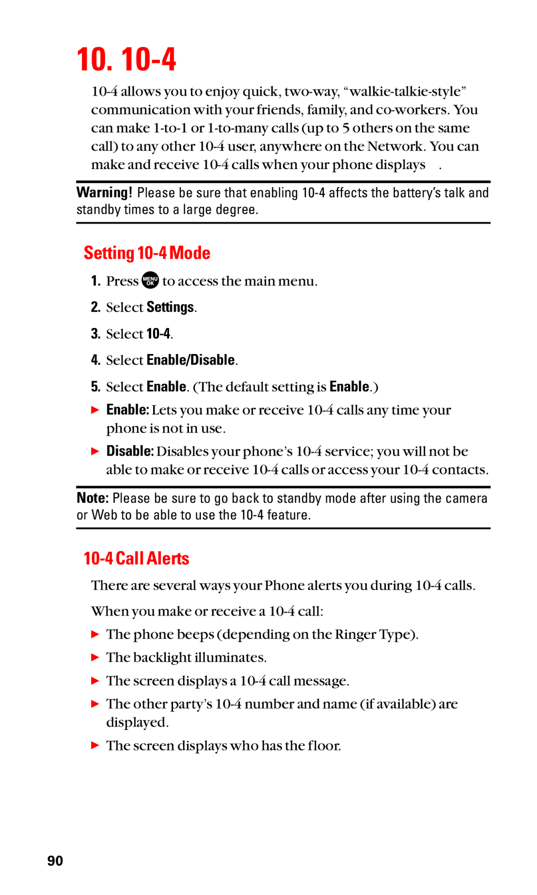 Sanyo SCP-3100 manual Setting 10-4 Mode, Call Alerts, Select Enable/Disable 