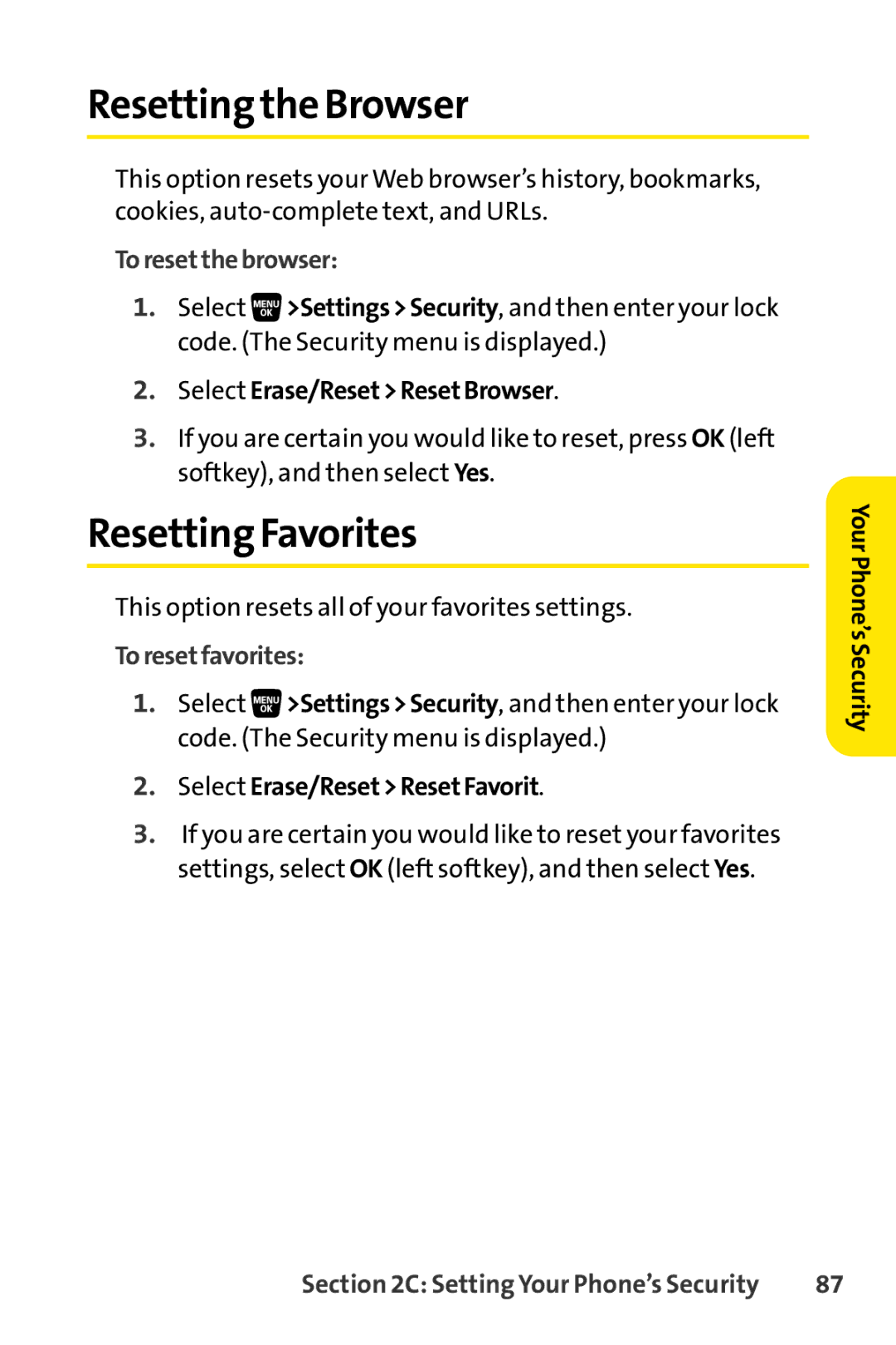 Sanyo SCP-3200 manual Resetting the Browser, Resetting Favorites, Toresetthebrowser, Toresetfavorites 