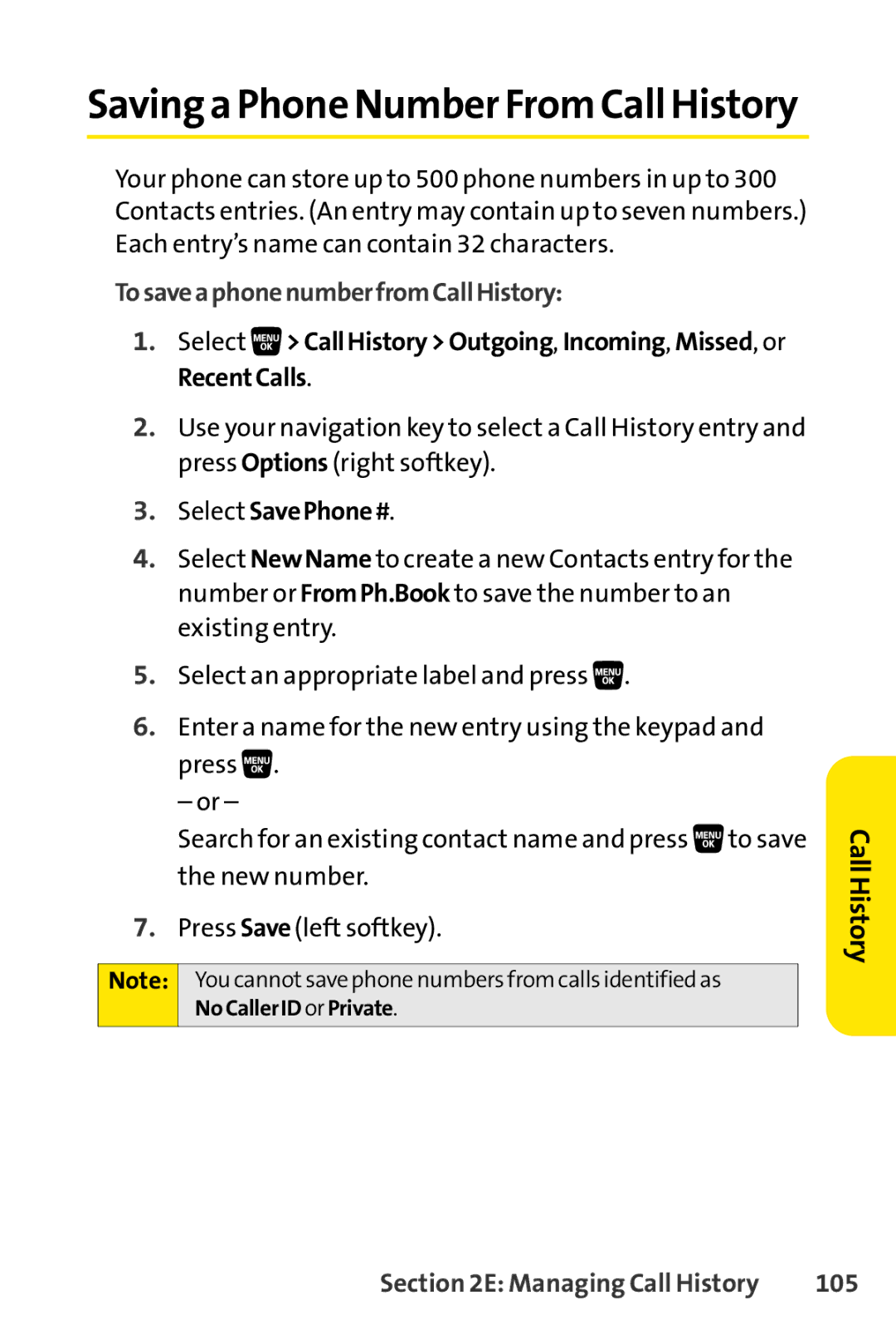 Sanyo SCP-3200 manual TosaveaphonenumberfromCallHistory, Select SavePhone#, 105 