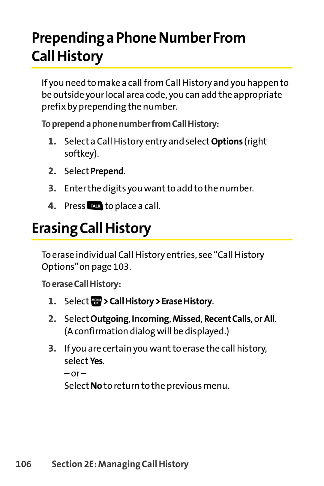 Sanyo SCP-3200 Prepending a Phone Number From Call History, Erasing Call History, ToprependaphonenumberfromCallHistory 