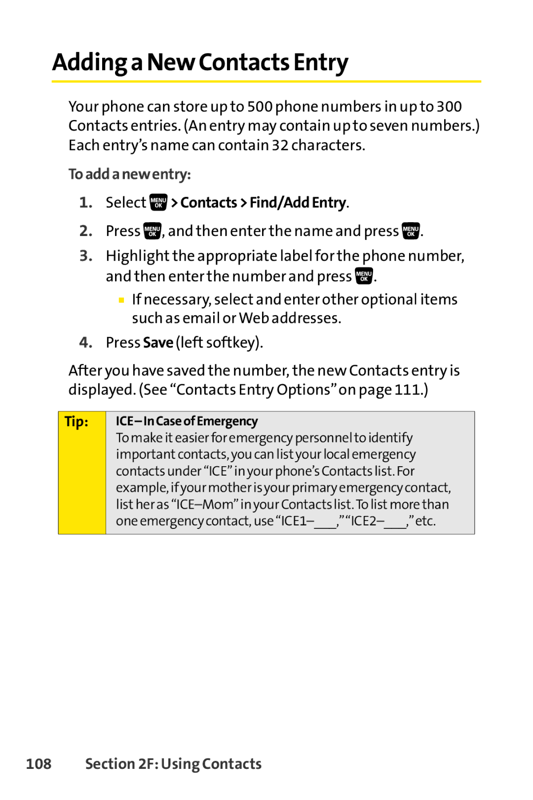 Sanyo SCP-3200 manual Adding a New Contacts Entry, Toaddanewentry, Select ContactsFind/AddEntry, Using Contacts 