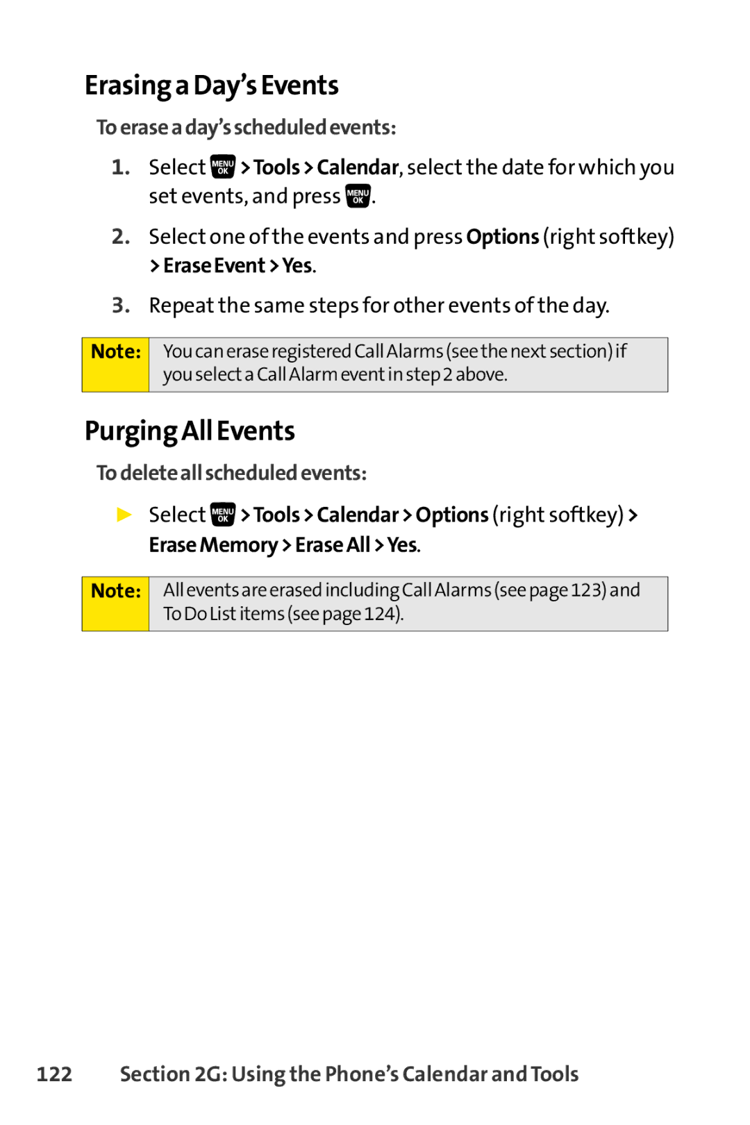 Sanyo SCP-3200 manual Erasing a Day’s Events, Purging All Events, Toeraseaday’sscheduledevents, Todeleteallscheduledevents 