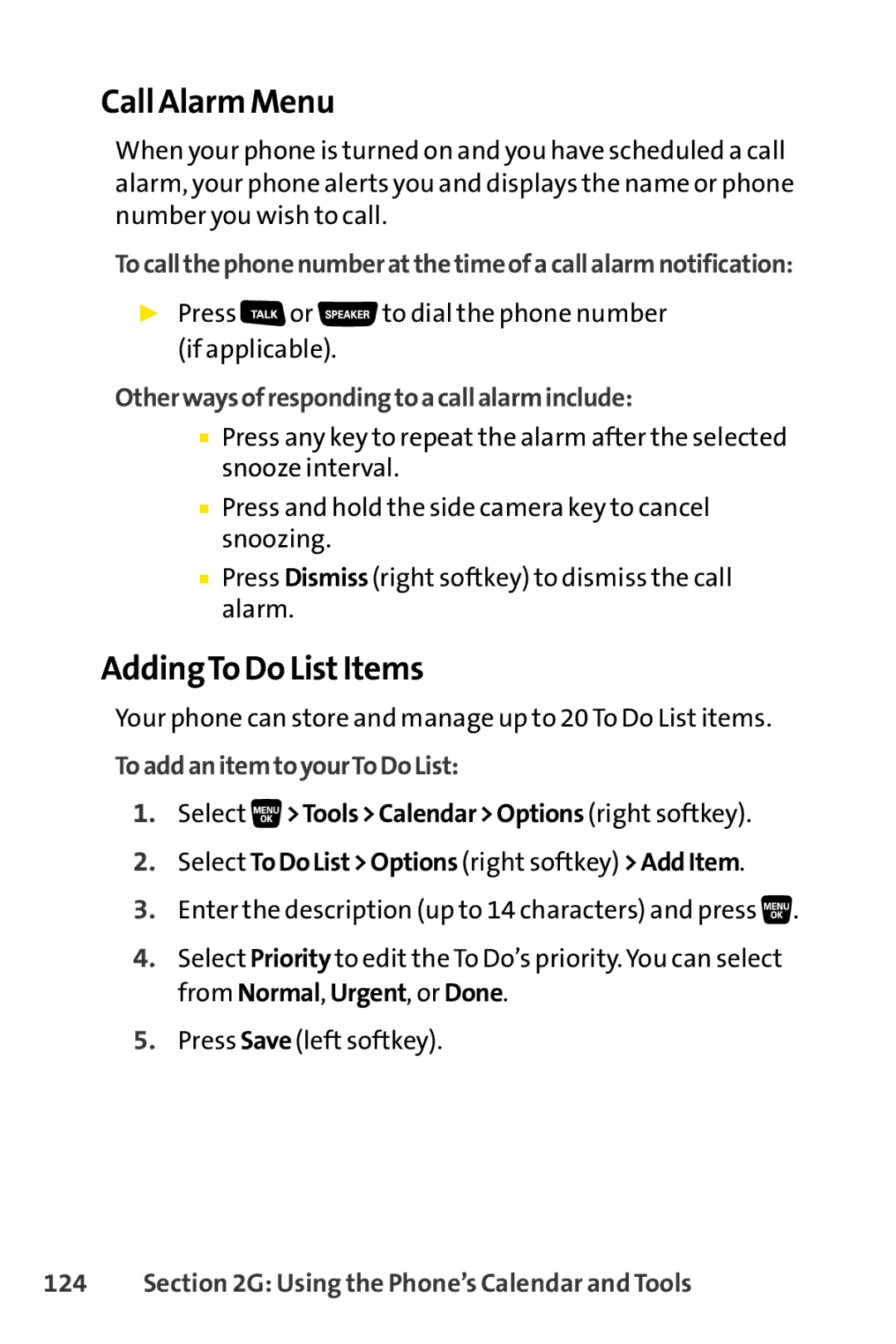 Sanyo SCP-3200 manual Call Alarm Menu, AddingTo Do ListItems, Tocallthephonenumberatthetimeofacallalarmnotification 