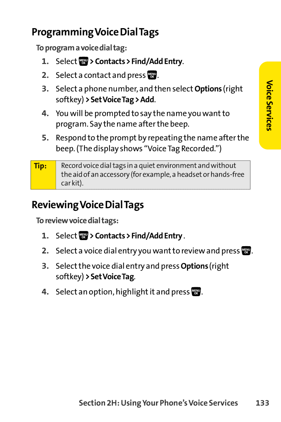 Sanyo SCP-3200 ProgrammingVoice DialTags, ReviewingVoice DialTags, Toprogramavoicedialtag, Toreviewvoicedialtags, 133 