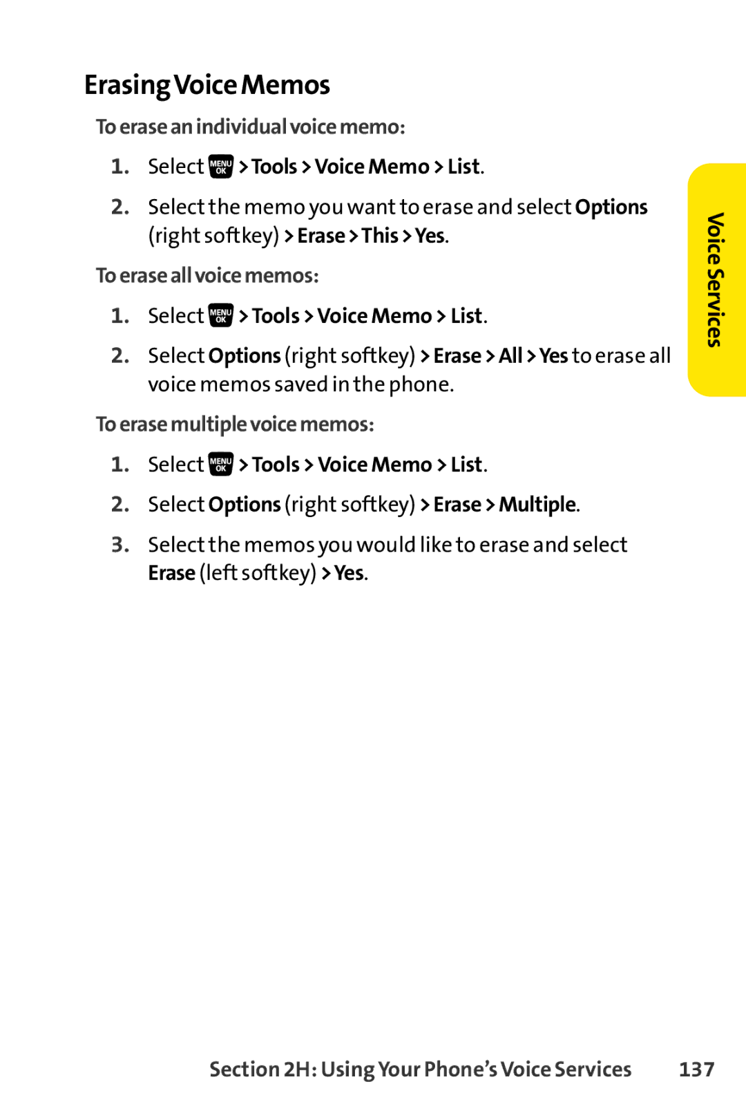 Sanyo SCP-3200 ErasingVoice Memos, Toeraseanindividualvoicememo, Toeraseallvoicememos, Toerasemultiplevoicememos, 137 