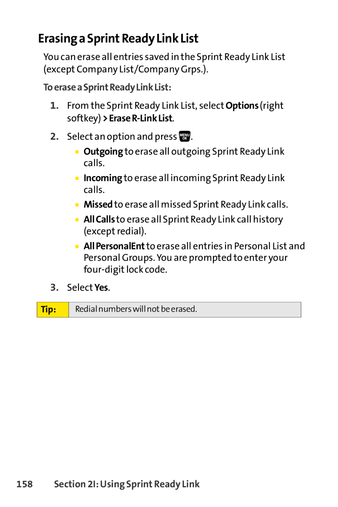 Sanyo SCP-3200 manual Erasing a SprintReady Link List, ToeraseaSprintReadyLinkList 