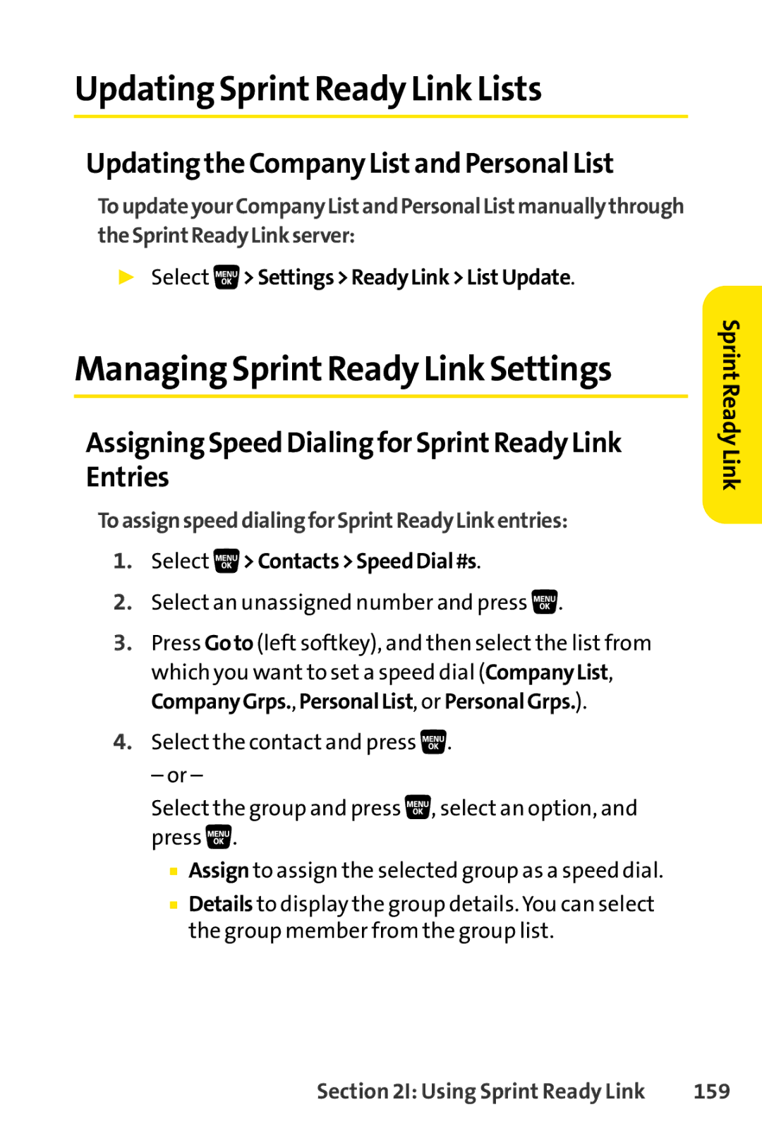 Sanyo SCP-3200 manual Updating SprintReady Link Lists, Managing SprintReady Link Settings 