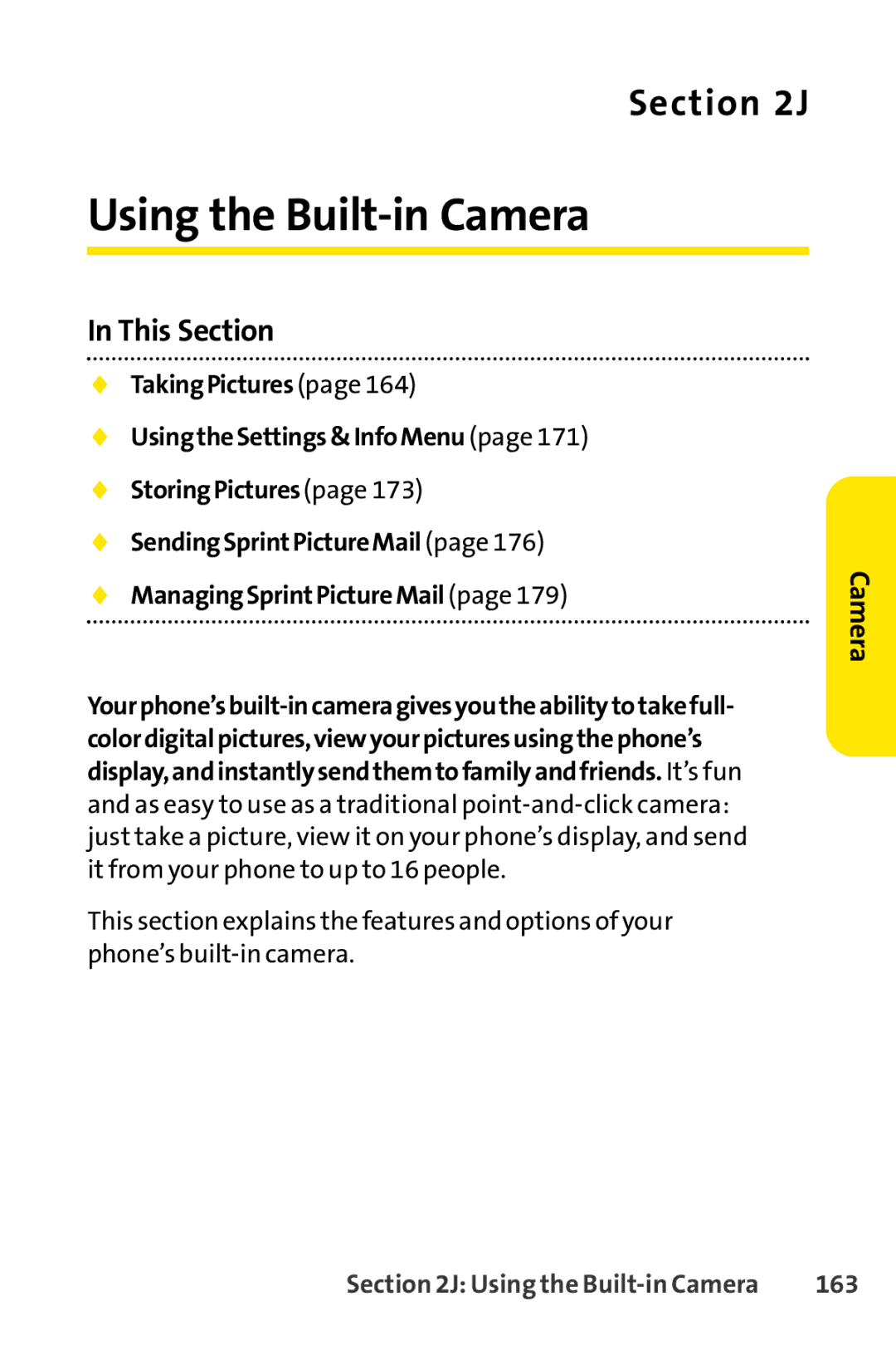 Sanyo SCP-3200 manual Using the Built-in Camera, 163 