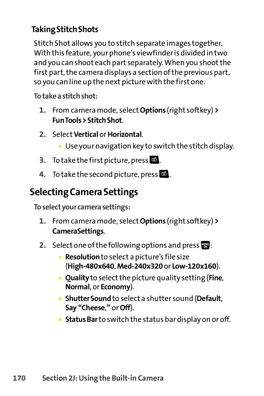 Sanyo SCP-3200 manual Selecting Camera Settings, TakingStitchShots, Totakeastitchshot, Toselectyourcamerasettings 