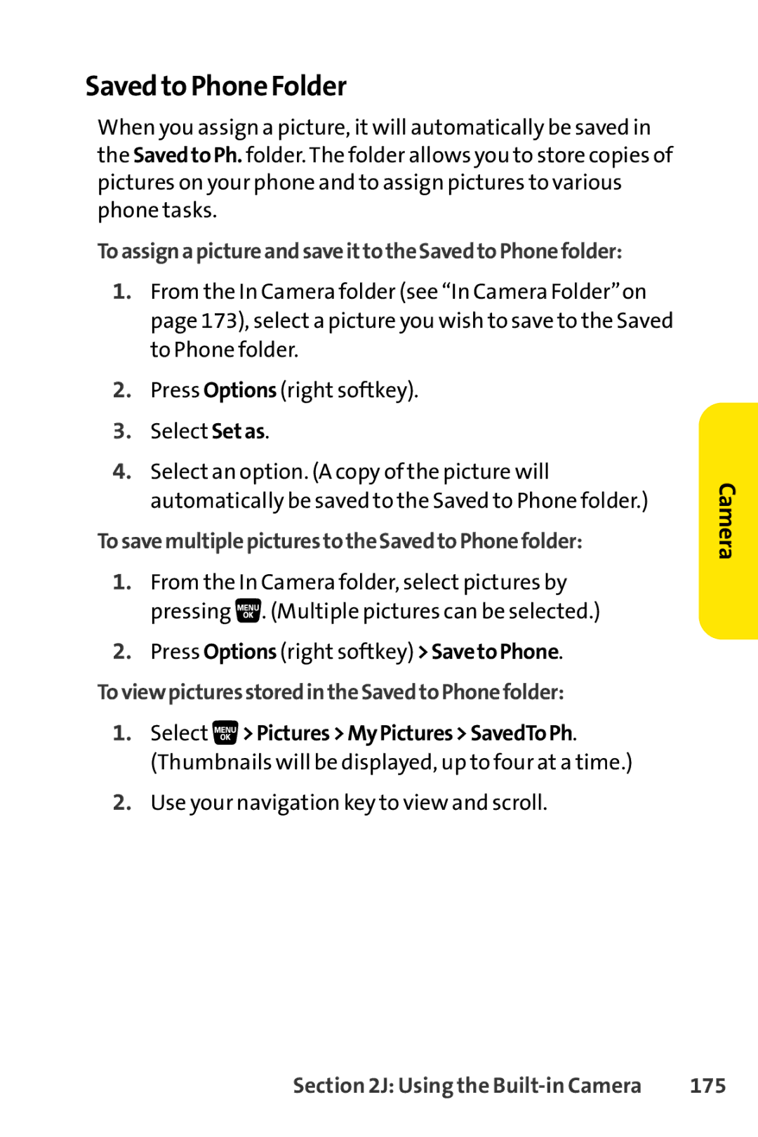 Sanyo SCP-3200 manual Saved to Phone Folder, ToassignapictureandsaveittotheSavedtoPhonefolder, 175 