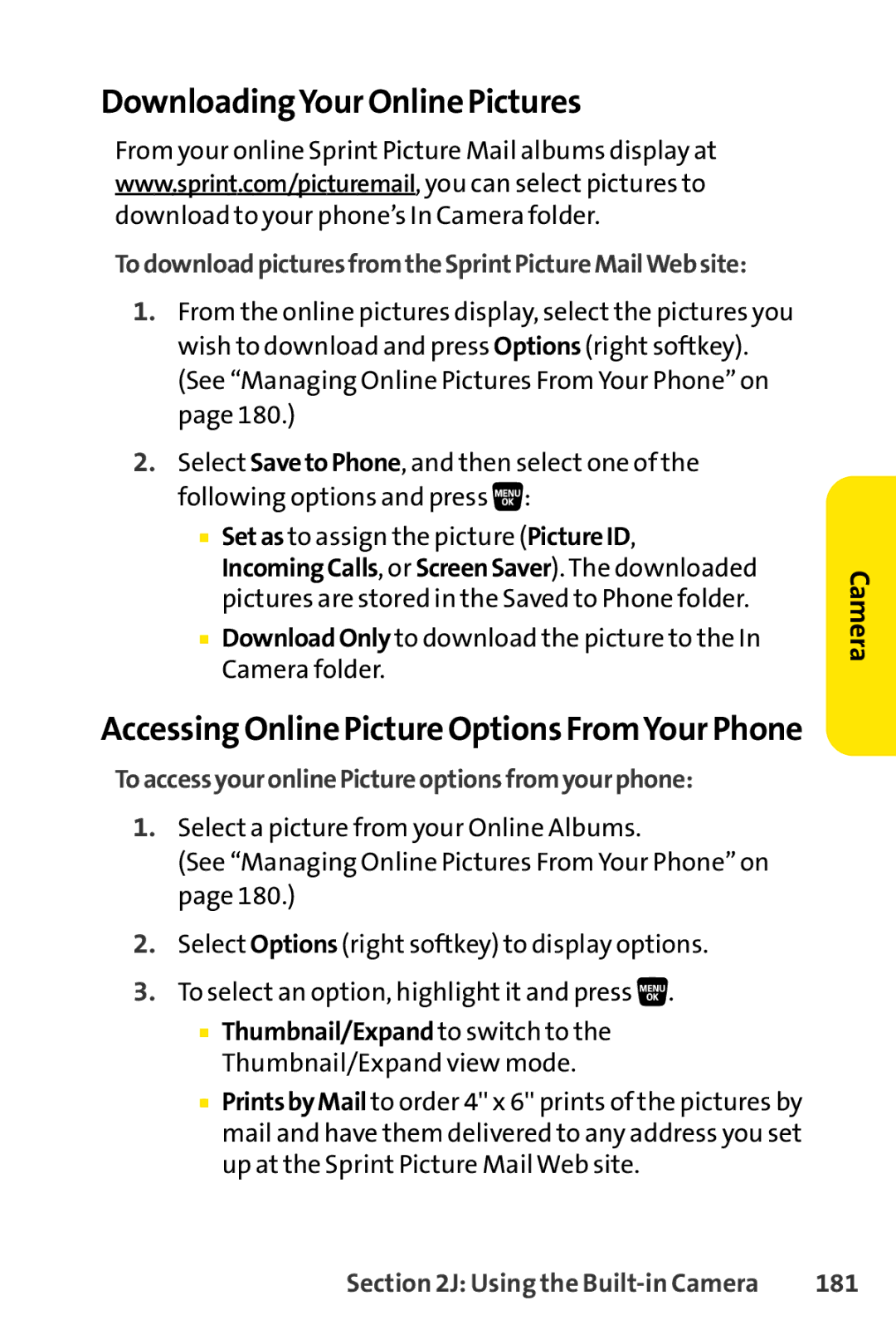 Sanyo SCP-3200 manual DownloadingYour Online Pictures, Accessing Online Picture Options FromYour Phone, 181 