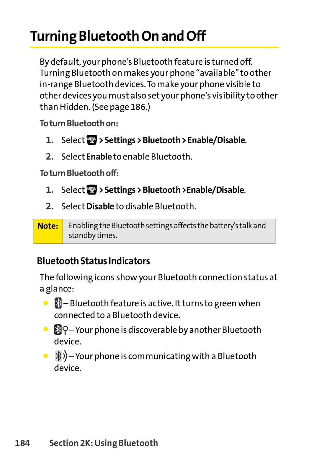 Sanyo SCP-3200 manual Turning Bluetooth On and Off, BluetoothStatusIndicators, ToturnBluetoothon, ToturnBluetoothoff 