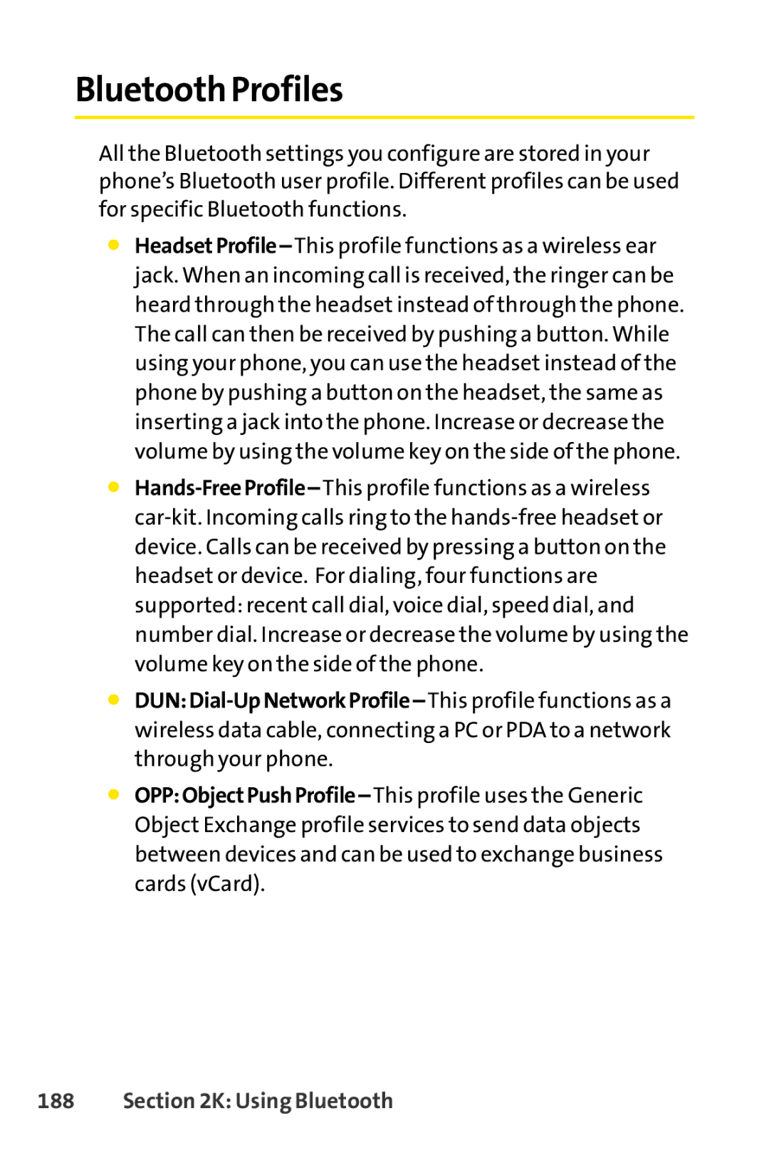 Sanyo SCP-3200 manual Bluetooth Profiles 