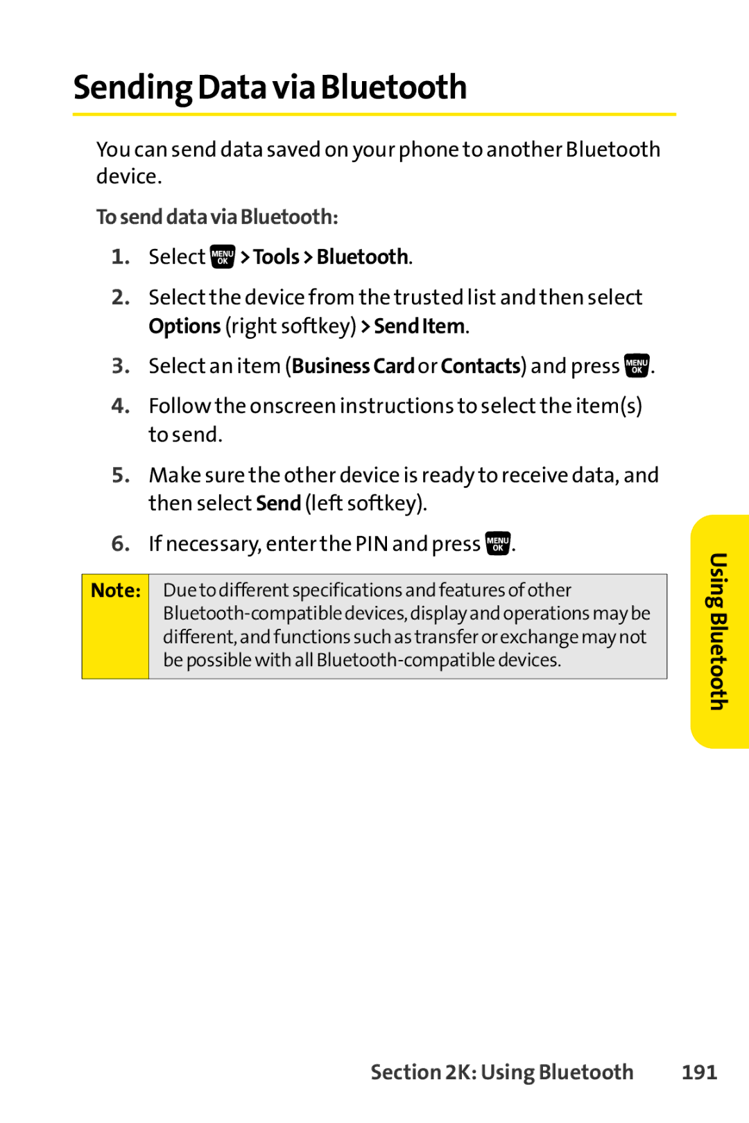 Sanyo SCP-3200 manual Sending Data via Bluetooth, TosenddataviaBluetooth, 191 