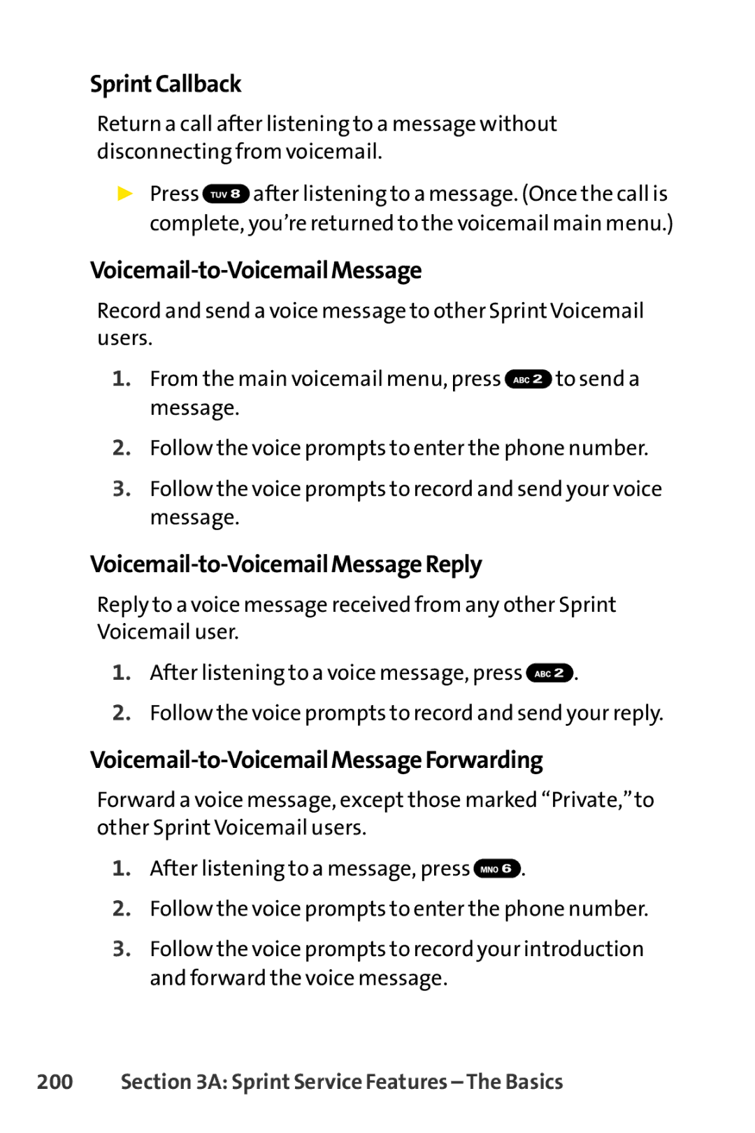 Sanyo SCP-3200 manual Sprint Callback, Voicemail-to-VoicemailMessageReply, Voicemail-to-VoicemailMessageForwarding 