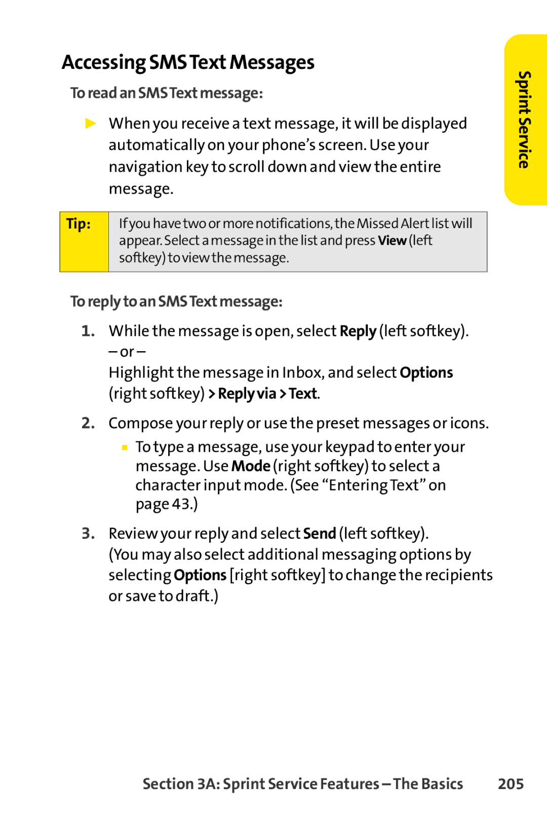 Sanyo SCP-3200 manual Accessing SMSTextMessages, ToreadanSMSTextmessage, ToreplytoanSMSTextmessage, 205 