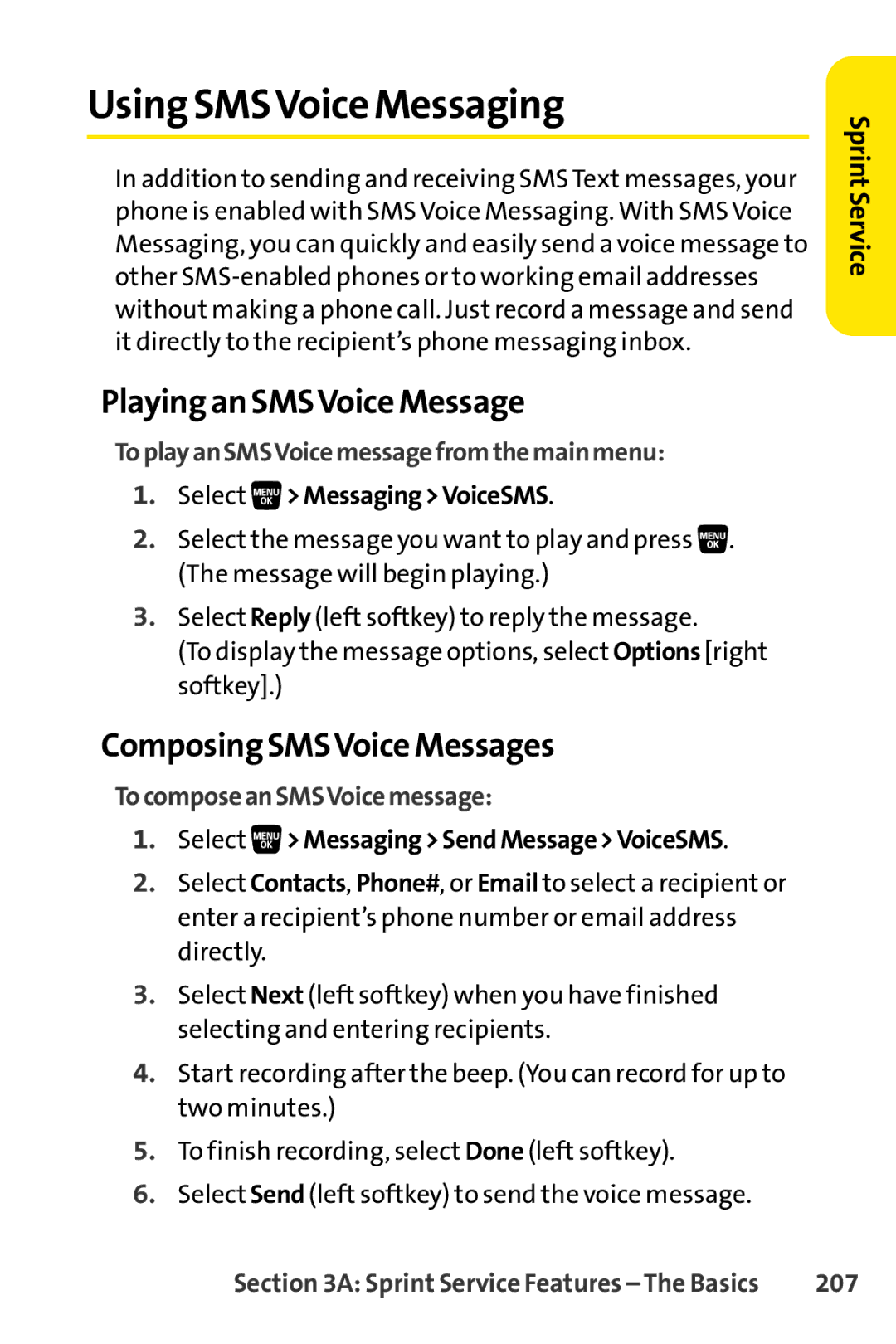 Sanyo SCP-3200 manual Using SMSVoice Messaging, Playing an SMSVoice Message, Composing SMSVoice Messages 