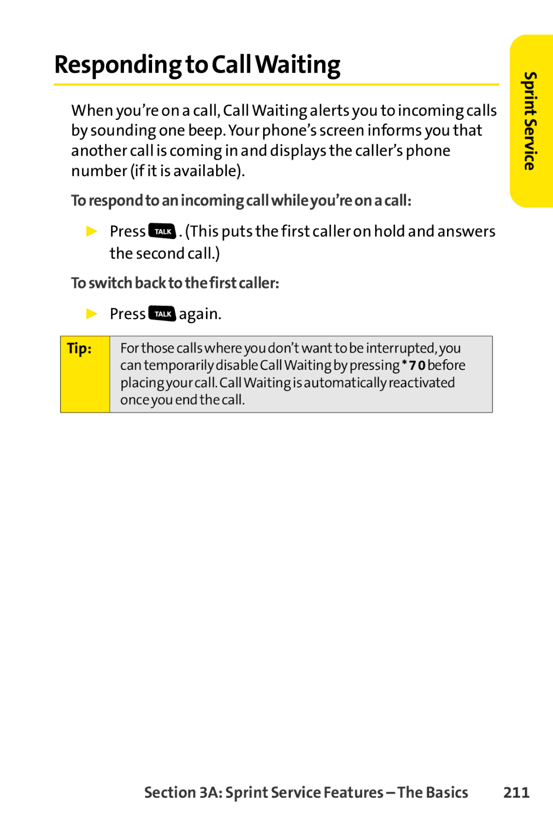 Sanyo SCP-3200 Responding to CallWaiting, Torespondtoanincomingcallwhileyou’reonacall, Toswitchbacktothefirstcaller, 211 