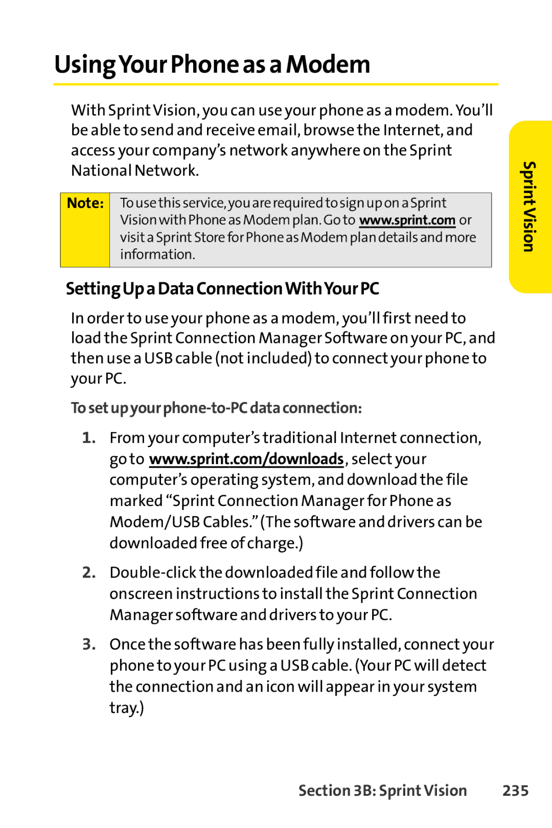 Sanyo SCP-3200 UsingYour Phone as a Modem, SettingUpaDataConnectionWithYourPC, Tosetupyourphone-to-PCdataconnection, 235 