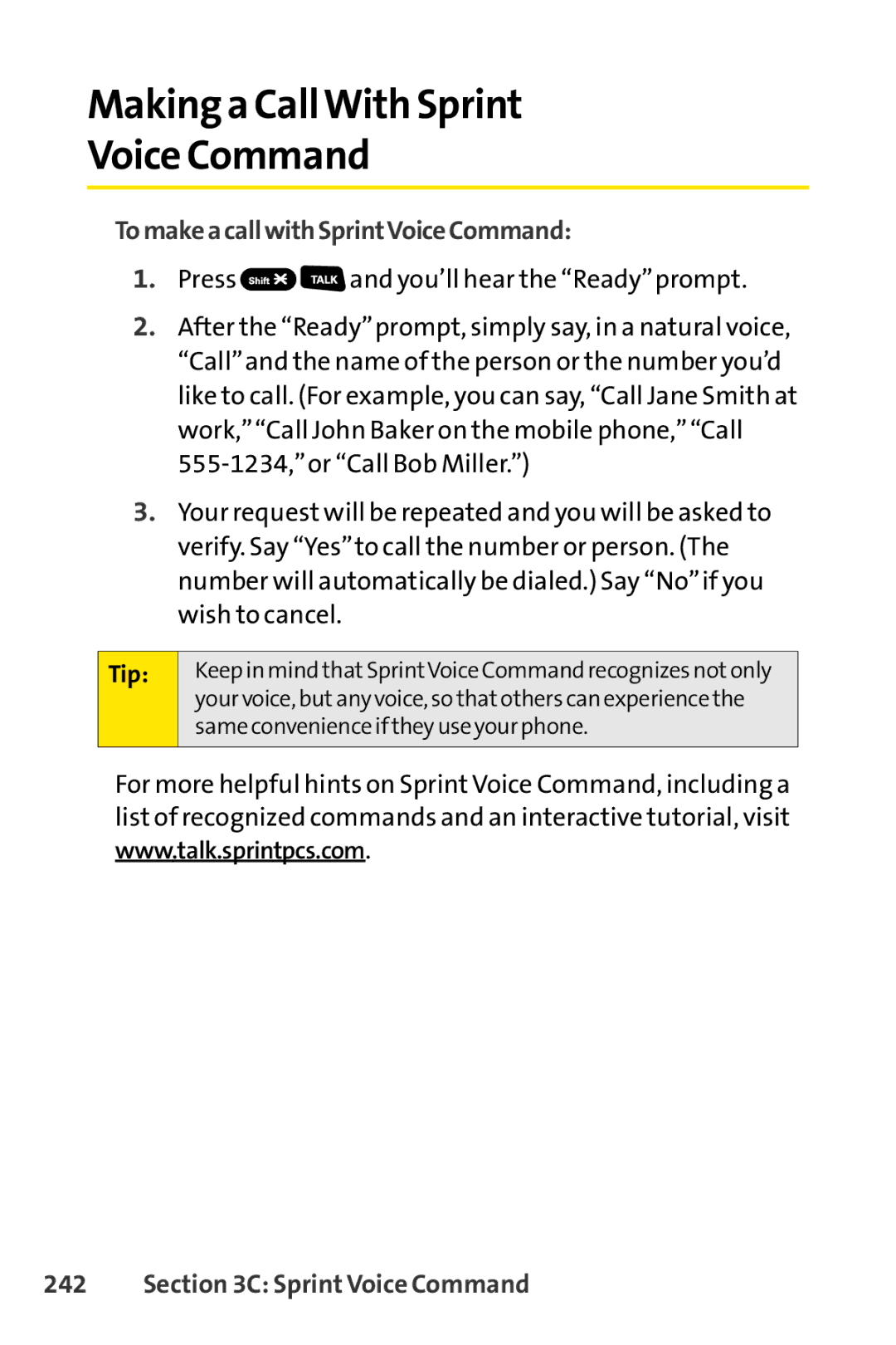 Sanyo SCP-3200 manual Making a CallWith Sprint Voice Command, TomakeacallwithSprintVoiceCommand 