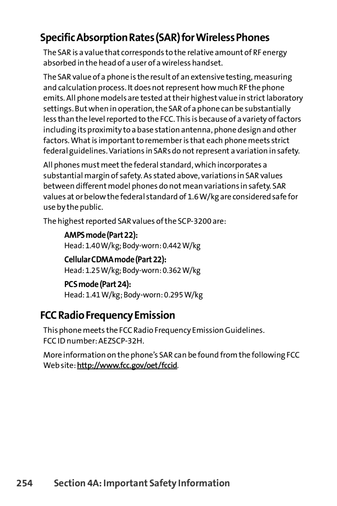 Sanyo SCP-3200 manual SpecificAbsorptionRatesSARforWirelessPhones, FCCRadioFrequencyEmission 