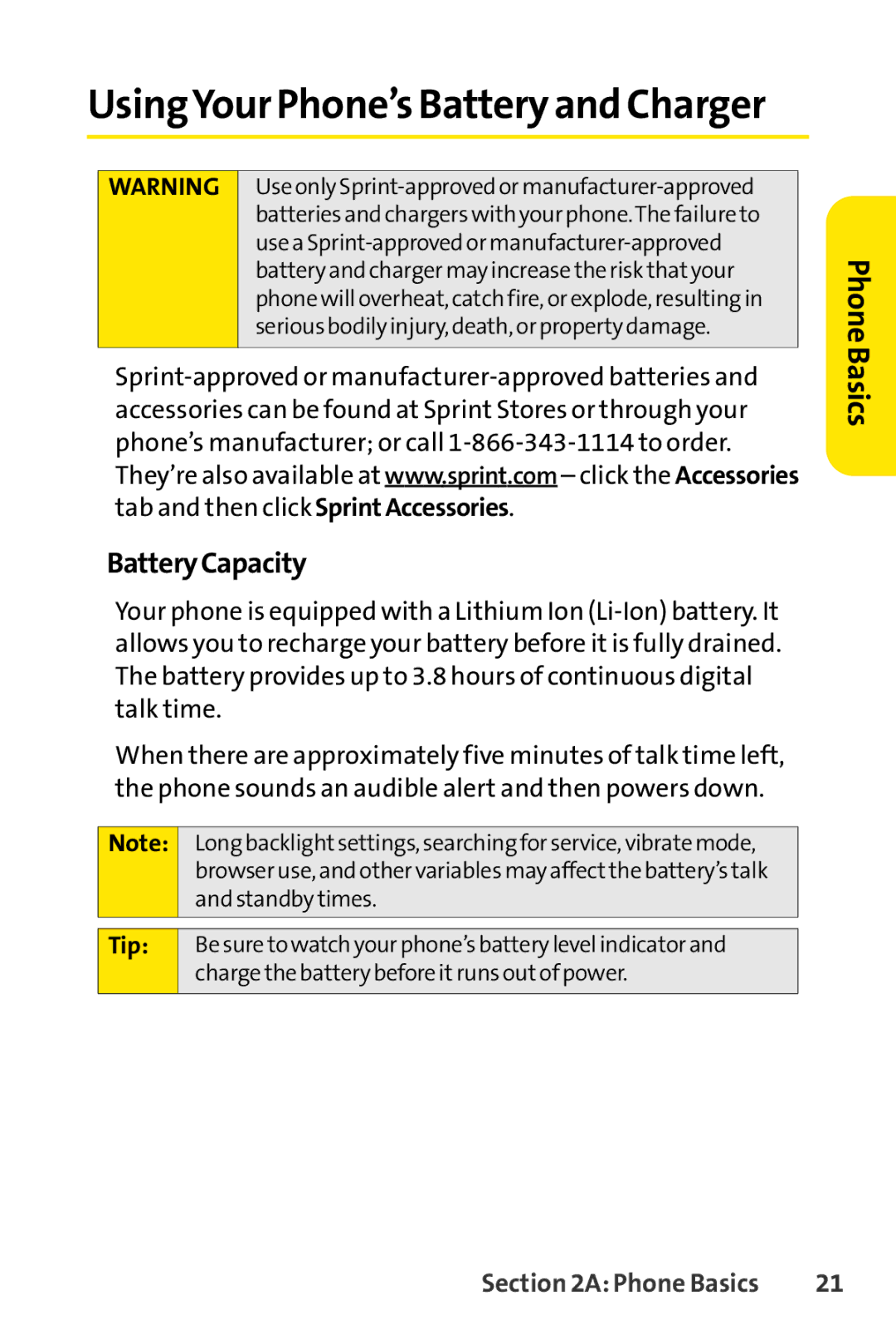 Sanyo SCP-3200 manual UsingYour Phone’s Battery and Charger, BatteryCapacity 