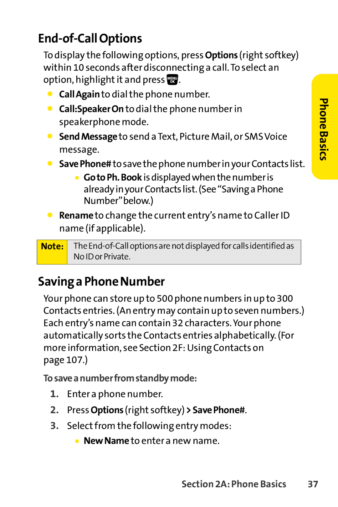 Sanyo SCP-3200 manual End-of-Call Options, Saving a Phone Number, Tosaveanumberfromstandbymode 