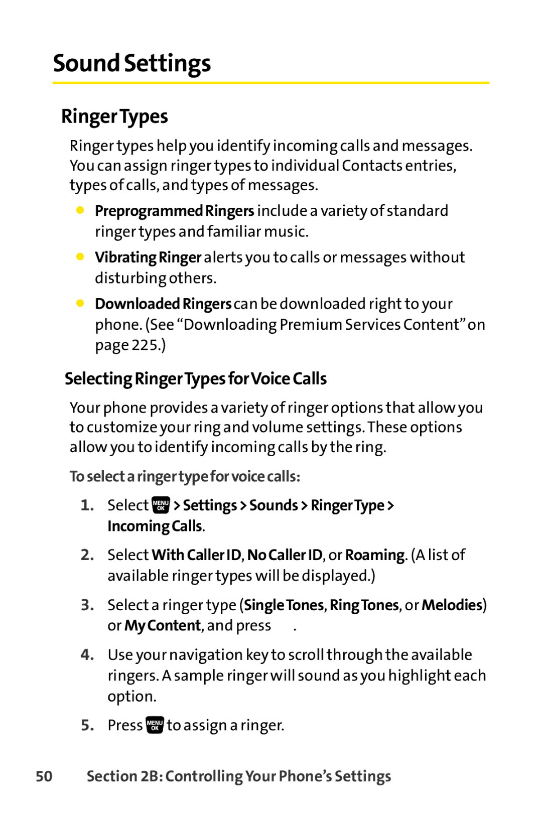 Sanyo SCP-3200 manual Sound Settings, SelectingRingerTypesforVoiceCalls, Toselectaringertypeforvoicecalls 