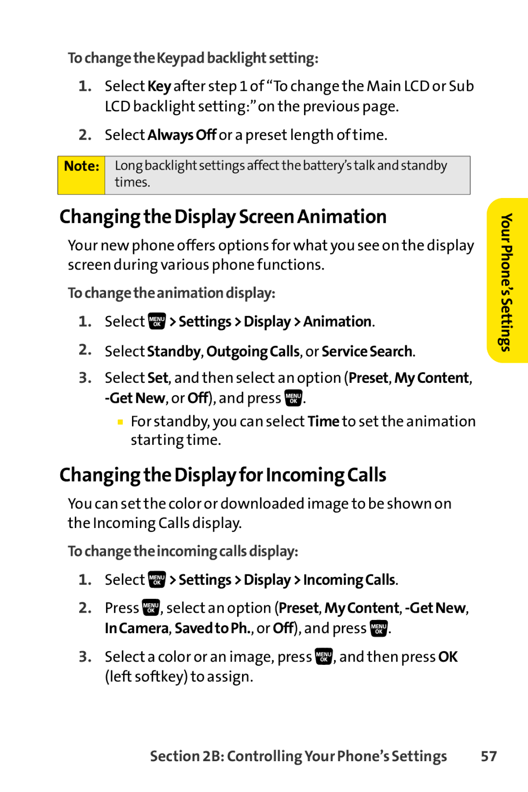 Sanyo SCP-3200 Changing the Display Screen Animation, Changing the Displayfor Incoming Calls, Tochangetheanimationdisplay 