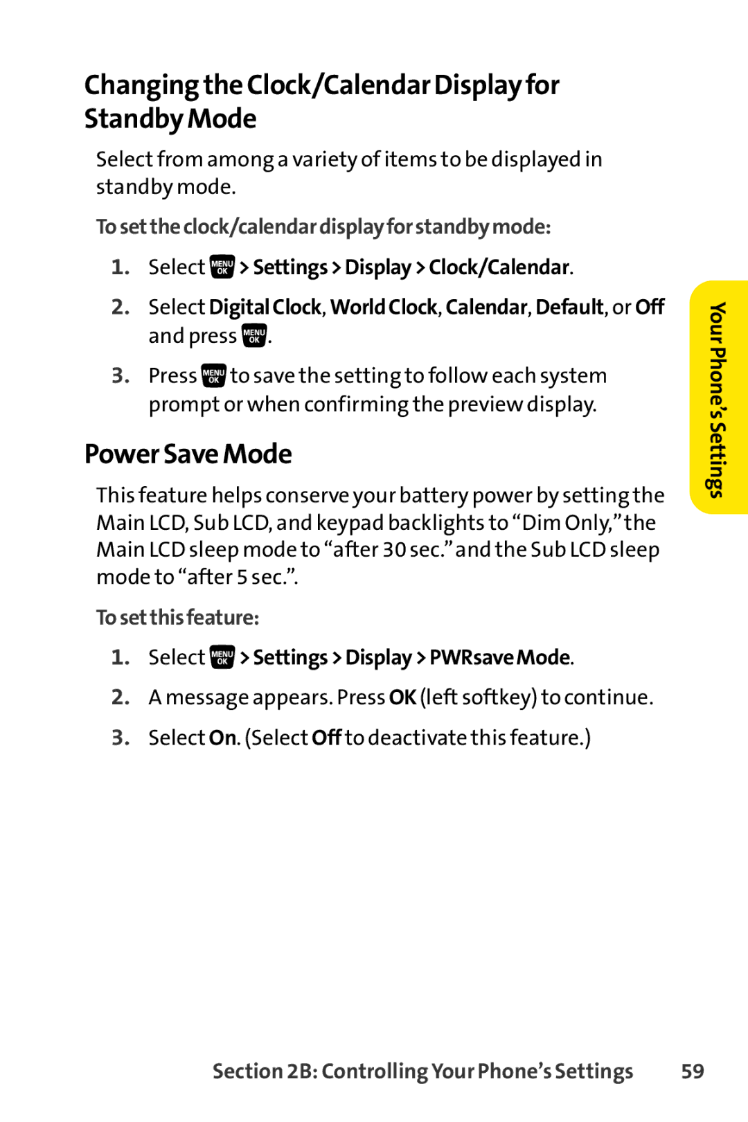 Sanyo SCP-3200 manual Changing the Clock/Calendar Display for Standby Mode, Power Save Mode, Tosetthisfeature 