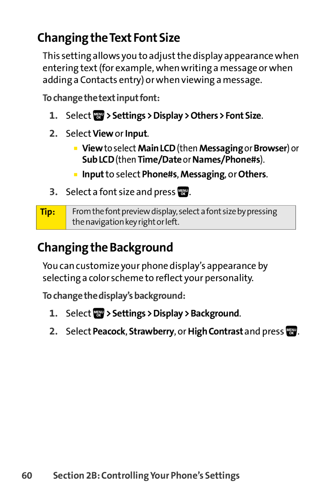 Sanyo SCP-3200 Changing theTextFontSize, Changing the Background, Tochangethetextinputfont, Tochangethedisplay’sbackground 